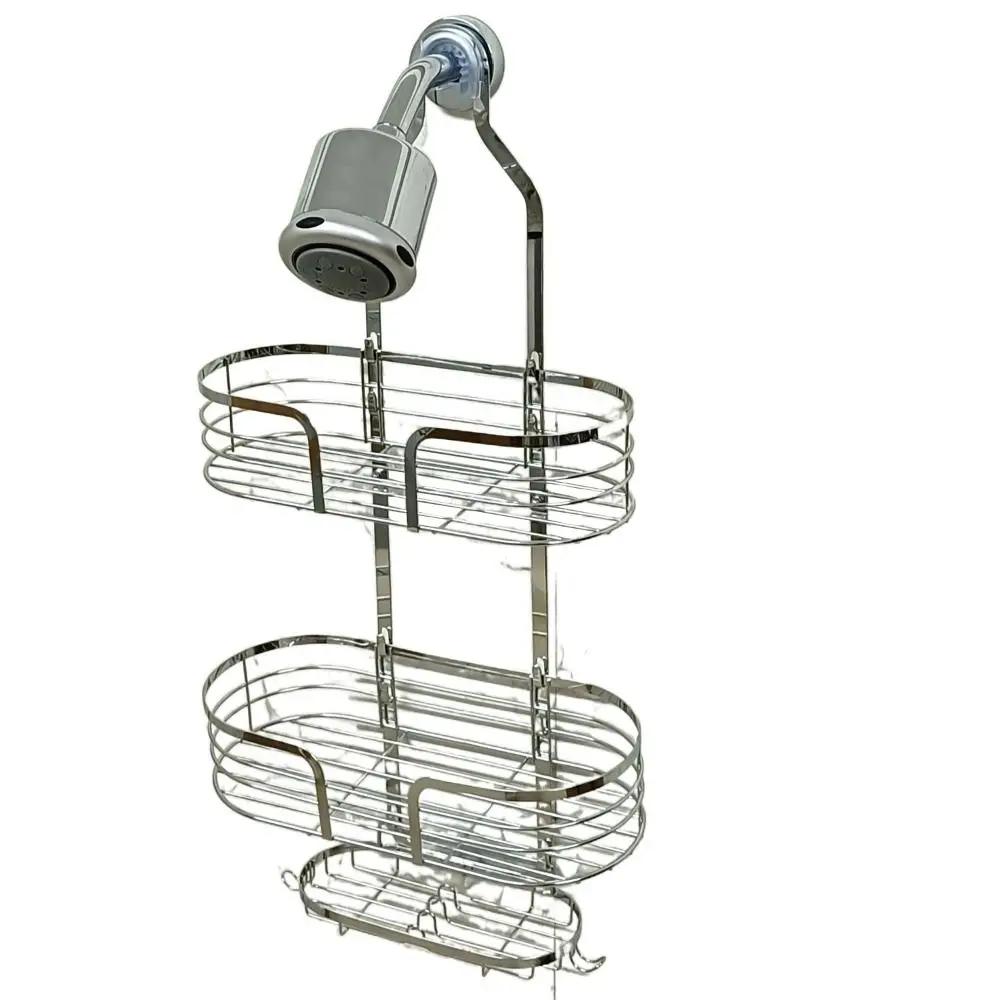 Durable Hooks Hanging Shower Basket Anti-Swing No Drilling Soap Holder Extra Wide Space Detachable Storage Rack Bathroom
