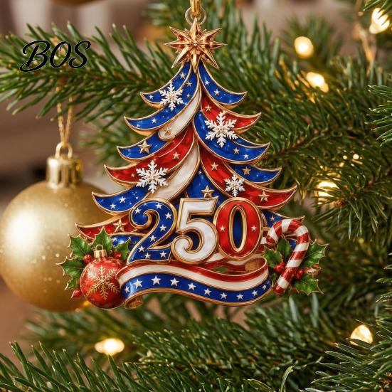 Customized Seasonal Ornaments 250 Anniversary USA Christmas Tree Ornament, 2D Acrylic 1776-2026 250th Creative American Flag Hanging Decoration,