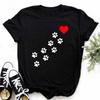Women Dogs Paws Love Heart Printed T-shirts Fashion Summer Short Sleeve Lady Womens Clothes Tops T-Shirt Black Shirt Tees Female