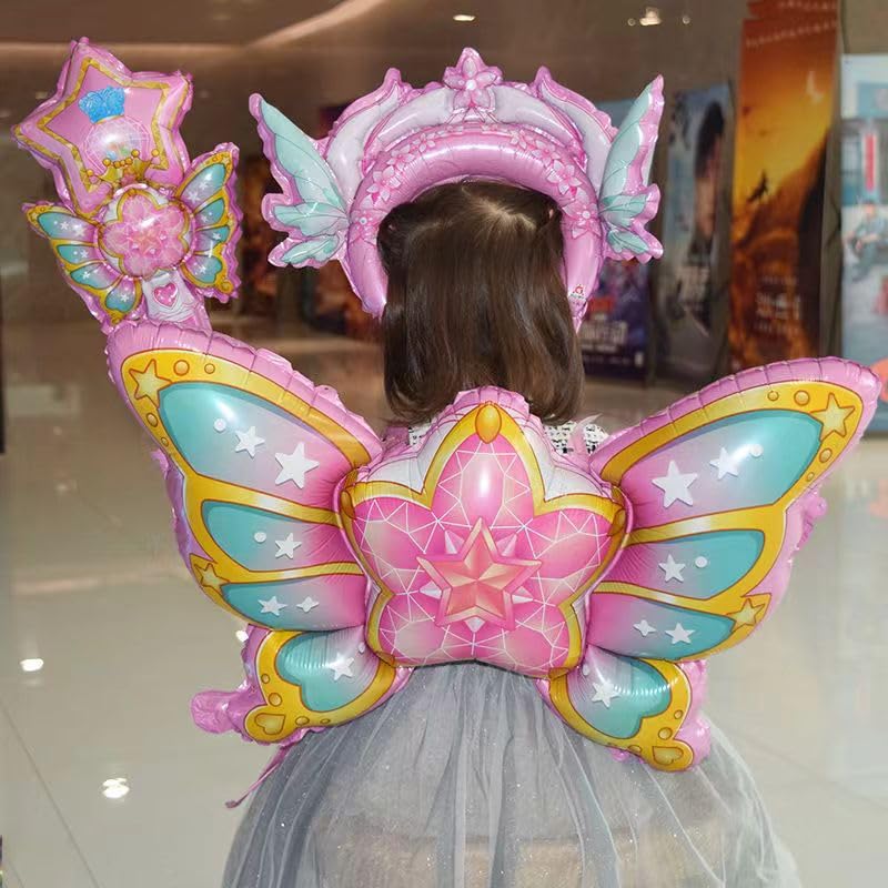 CINECE Kids Princess Transformation 3-Piece Set for Events, Cosplay, and Events, Includes Magic Wand, Butterfly Wings, and Cute Balloons, Perfect for