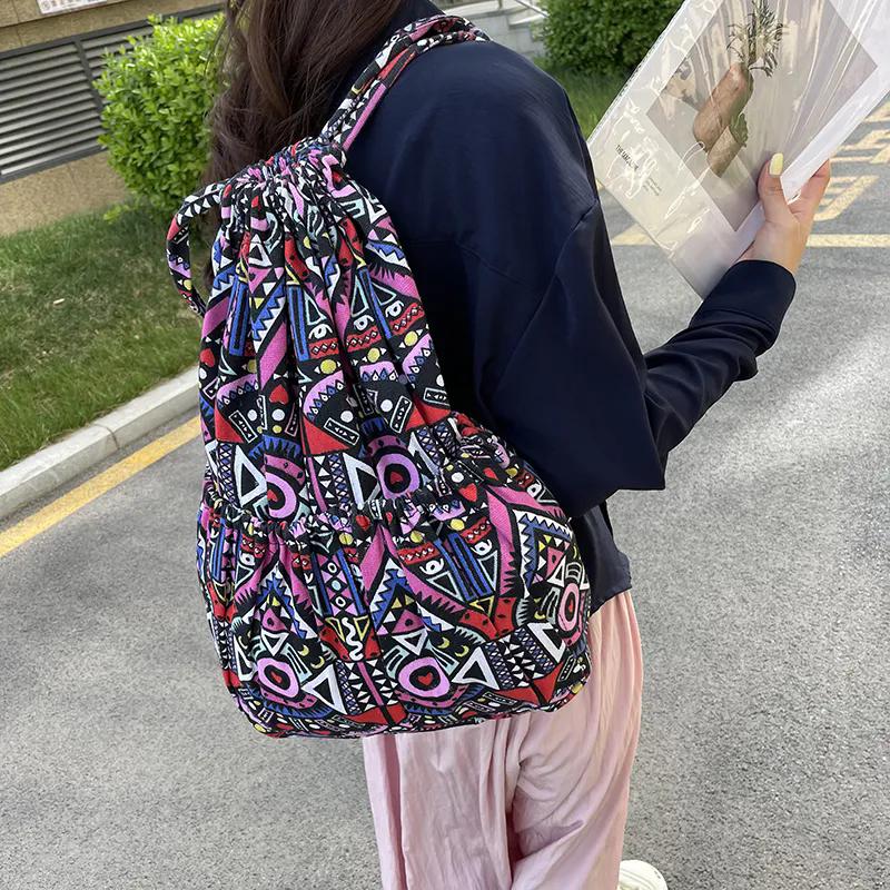 WTEMPO Retro Elegant Versatile Printed Backpack Outdoor Sports Bags Large Capacity Lightweight Travel Backpack Fitness Bags Yoga Bags