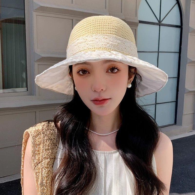 Seaside Vacation Sunscreen Sunshade Straw Hat, Women's Fashion Large Brim Lace Daisy Sun Hat, New Summer Casual Vacation Hat