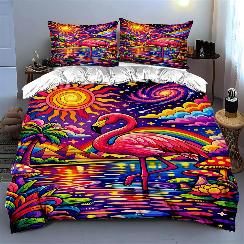 Colorful, Flamingo, Psychedelic. Bedding Duvet Cover Sets Duvet Covers Pillowcases Gifts (1 * Duvet Cover 2 * Pillowcases, Without Duvet Insert)