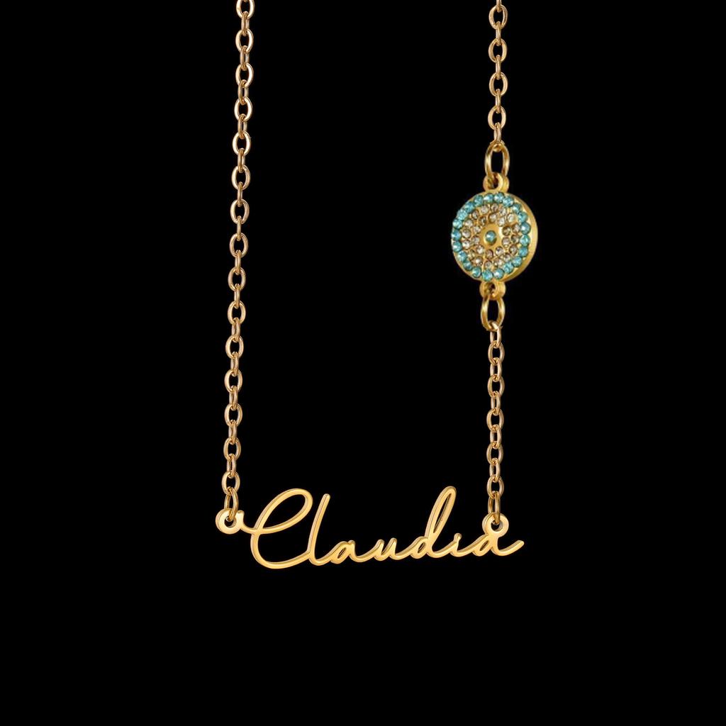 Atoztide Custom Name Necklace with Zircon Eyes Stainless Steel Jewelry for Women Men Nameplate Choker Chain Personalized Gift
