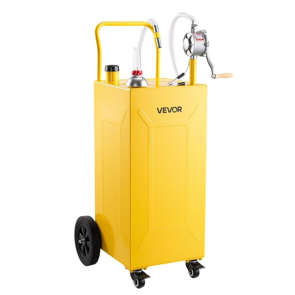 VEVOR 132,5L Kraftstoff-Benzinkanister, Kohlenstoffstahl, Tragbarer Kraftstofftransfer-Lagertank mit manueller Pumpe und 4 Rädern, Benzin-Diesel-Kanisterbehälter, für Autos