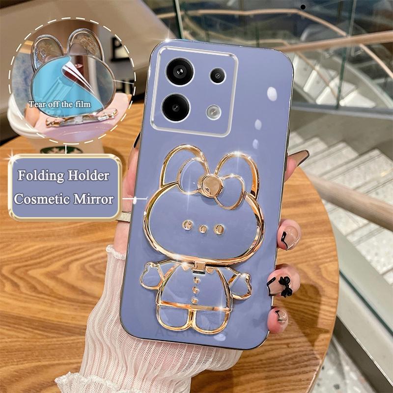 

Note13 Роскошный чехол-держатель-зеркало с гальваническим покрытием для Xiaomi Redmi Note 13 Pro 4g 5g 13pro Plus 12 12s 11 11s Силиконовая крышка-подставка 13c Redmi 13C 4g