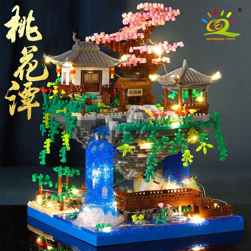 2705PCS Ancient Architecture Peach Blossom Pond Castle Micro Building Block Assembly Diamond Brick Toys Children Gift