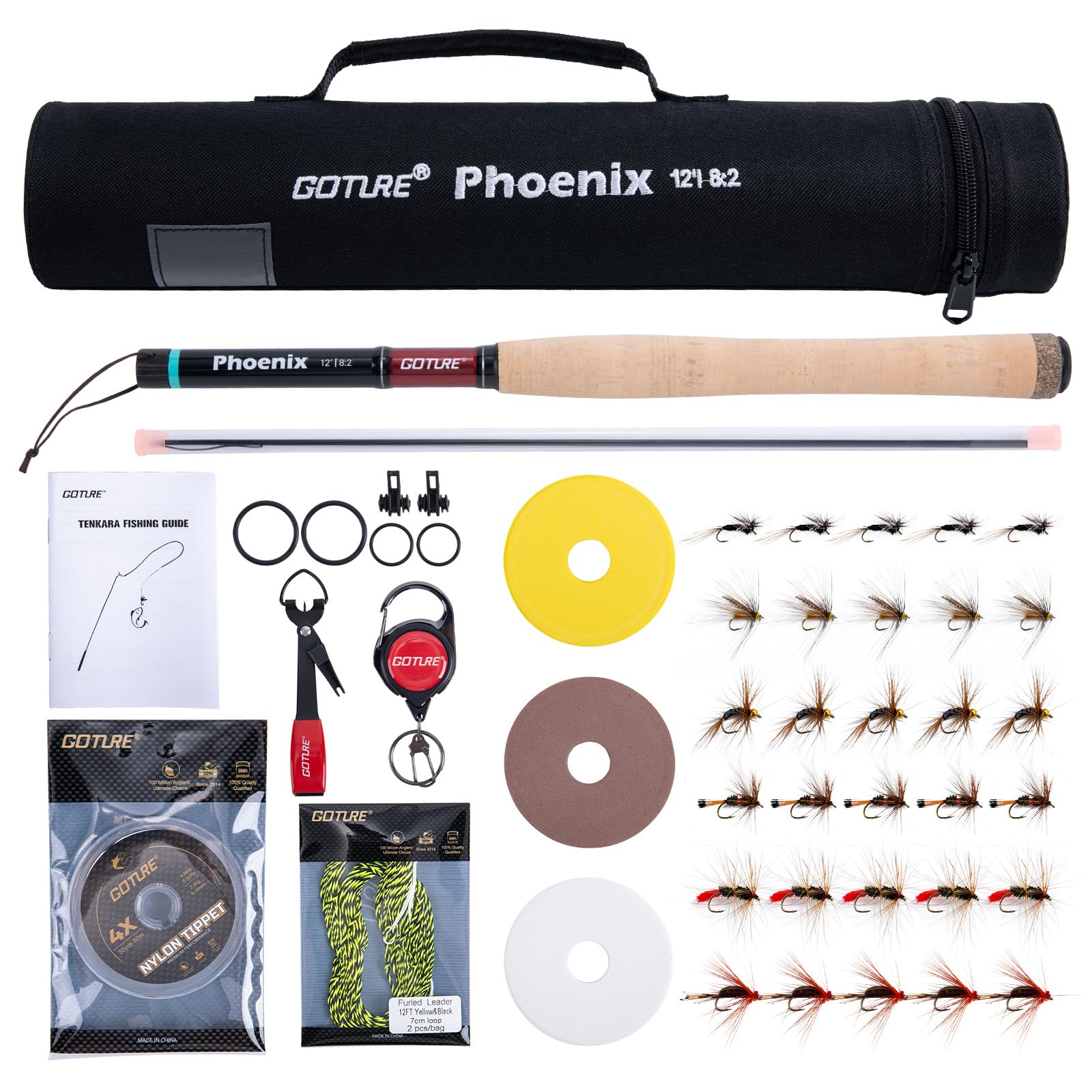 

Goture Tenkara Rod Mountain Stream Fishing 10 Tenkara Lightweight Carbon Fiber for Mountain Stream Rainbow Cork Grip Set, Rod, 3.6m, Accessories,