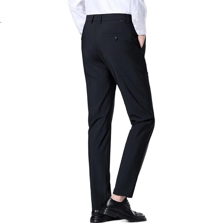 TUCANO Casual Pants for Men, Summer Ice Silk Business Fashion Dress Pants, Elastic Slim Fit Versatile Long Trousers, Men's Clothing, Black, Size 34