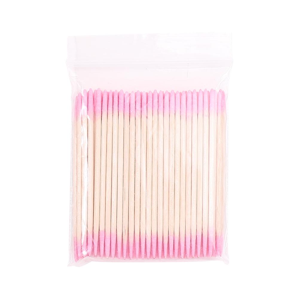 

100/200/500/1000 шт. Нігті Дерев’яна ватна паличка Чисті палички Дерев’яна ватна головка Дерев’яна ватна головка Коректор для манікюру Художній засіб для зняття лаку. 100pcs/set рожевий