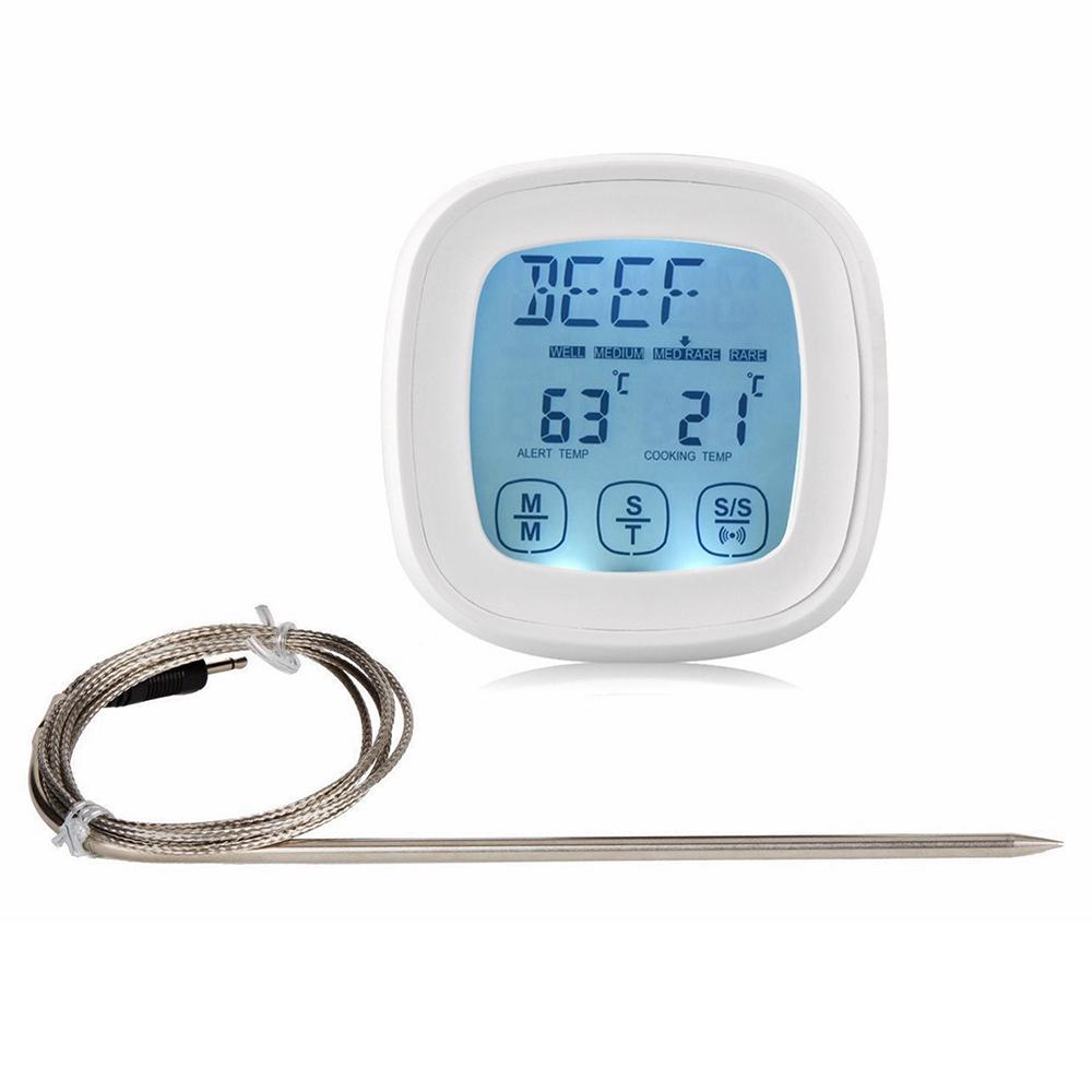Digital Meat Thermometer LCD Touchscreen Barbecue Timer Food Cooking Thermometer Probe Steak BBQ Temperature Gauge Kitchen Cooking Tools
