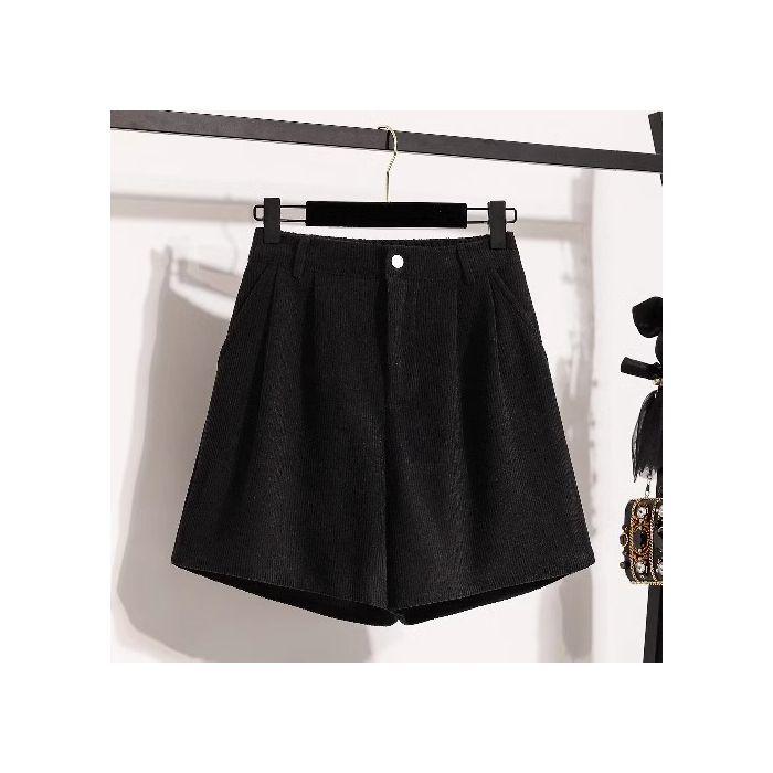 

High Waist Pear Shape Corduroy Shorts - Slimming, Thick Wide-Leg, Casual Autumn/Winter Wear Large чорний