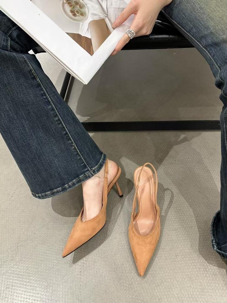 New Women Sandal Pointed Toe Shallow Slip On Dress Mules Shoes Thin Low Heel Slingback Sandal 2025