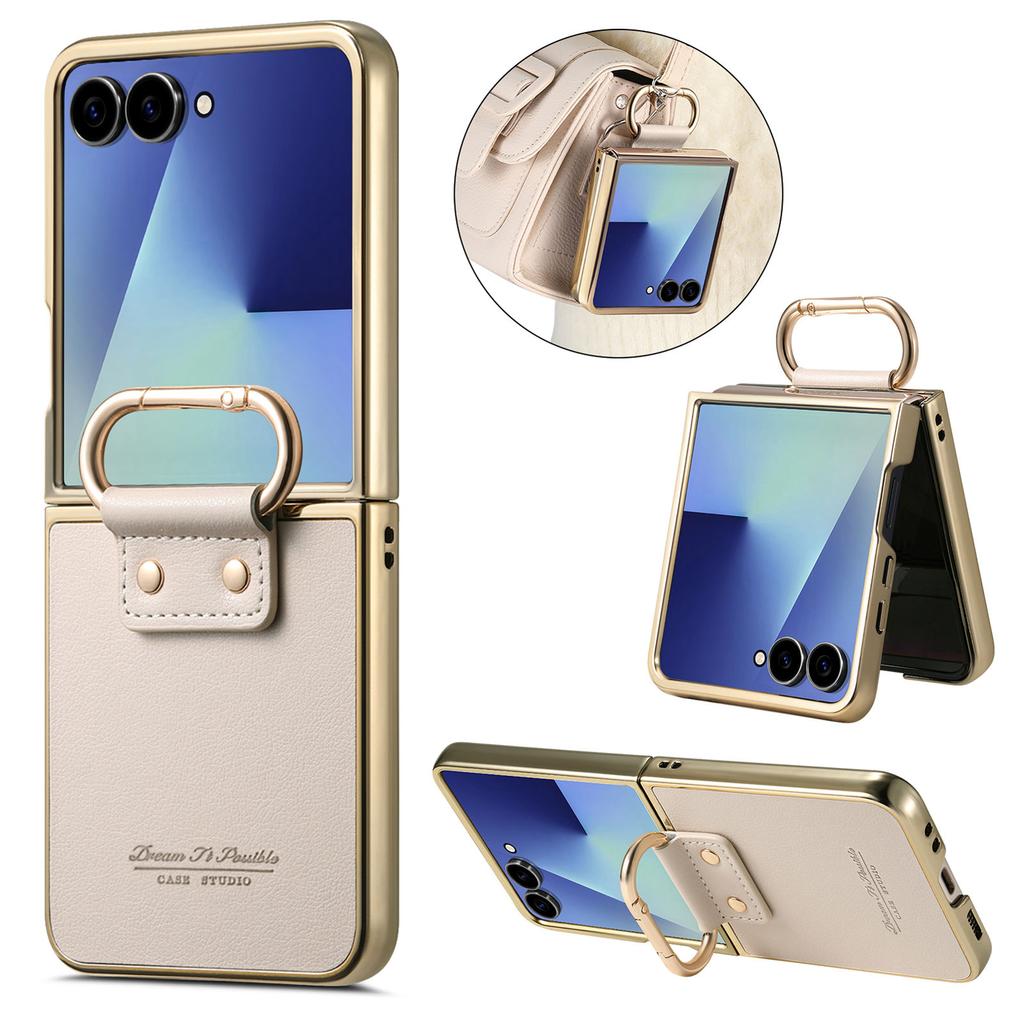Luxury Business Ring Holder Leather Case for Samsung Galaxy Z Flip 7 6 5 4 5G Flip7 FE Flip6 Shockproof Electroplated Edge Cover