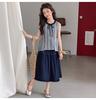 New Korean plaid sleeveless top and skirt for girls' summer outfit, stylish and fashionable two-piece set for children
