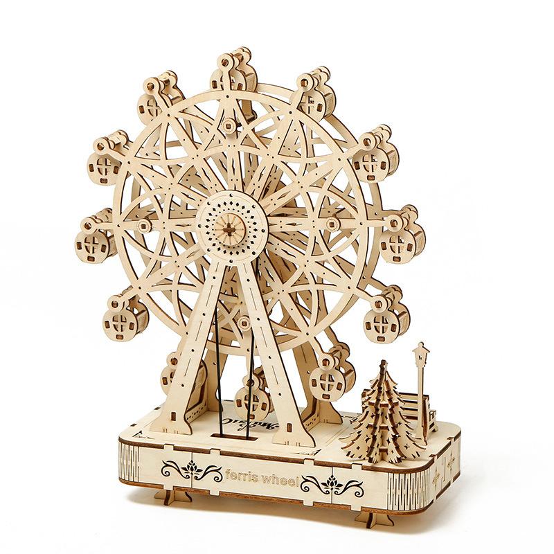 DIY Handmade Wooden Music Ferris Wheel Model 3d Three-dimensional Puzzle Gift Children's Toys Desktop Furnishings