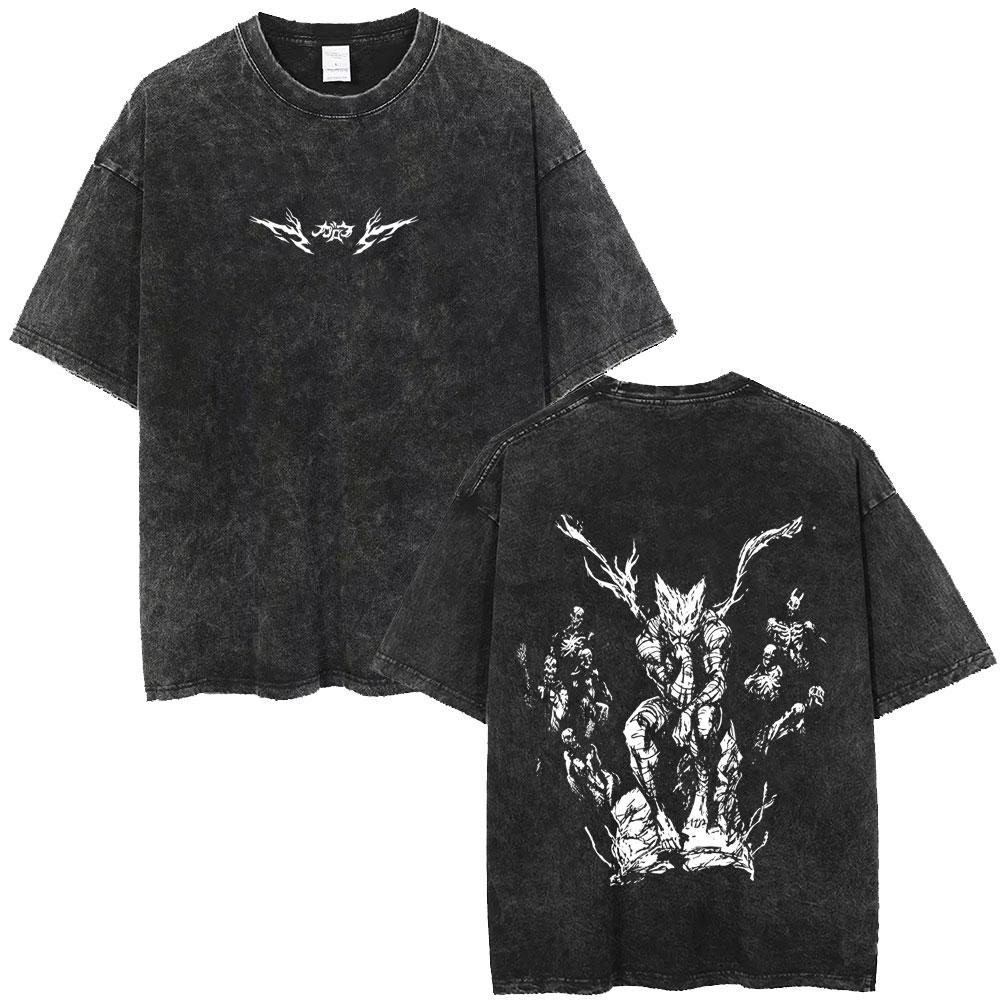 Japanese Anime One Punch Man Vintage Washed T-shirt Manga Zombieman Graphic T Shirt Fashion Casual Oversized T-shirts Unisex