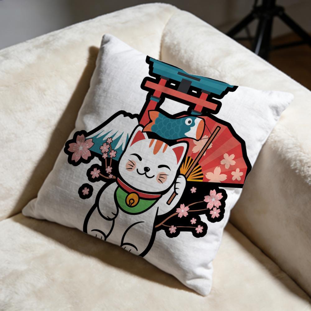 Lucky Cat Cushion Cover Soft Decorative Pillow Case Suitable for Bedroom Sofa Car Travel Use
