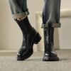 Krazing Pot Cow Leather Autumn Winter Shoes Round Toe Platform Plus Size Basic Clothing Thick Med Heels Slip On Chelsea Boots Women Ankle Boots