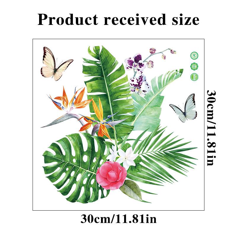 

Наклейки на стену в виде листьев монстеры, съемные зеленые наклейки с растениями, с бабочками и попугаями, декор для туалета и ванной комнаты, виниловое искусство, отклеивающиеся 30x30CM