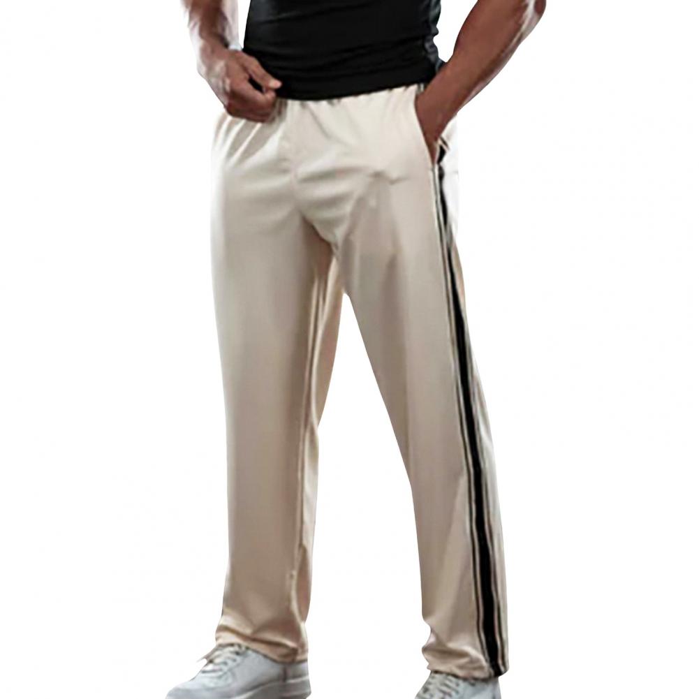 Men Sport Pants Loose Straight Wide Leg Elastic Waist Soft Breathable Side Stripe Solid Color Gym Traning Jogging Sweatpants Ful