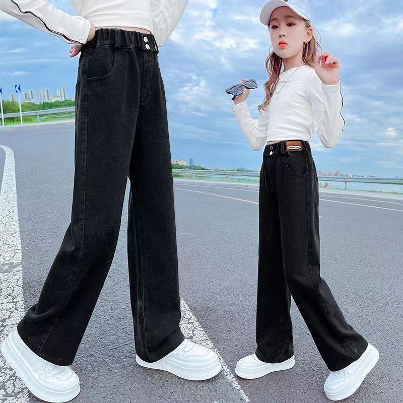 Children Jeans Girls Wide-leg Pants Kids LooseTrousers Baby Straight Denim Pants