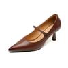 Casual Solid Color Light Mouth Low-top Single Shoes, New Comfortable Pointed Small Leather Shoes, Genuine Leather Large Size Medium Heel Beef T