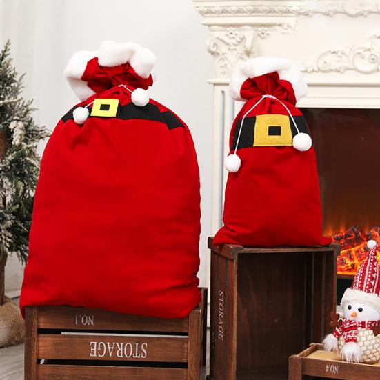 Christmas Candy Bag Xmas Treat Bag Fabric Snack Wrapping Bag Red Flocked Party Favor Bag for Holiday Decor Gift Wrapping