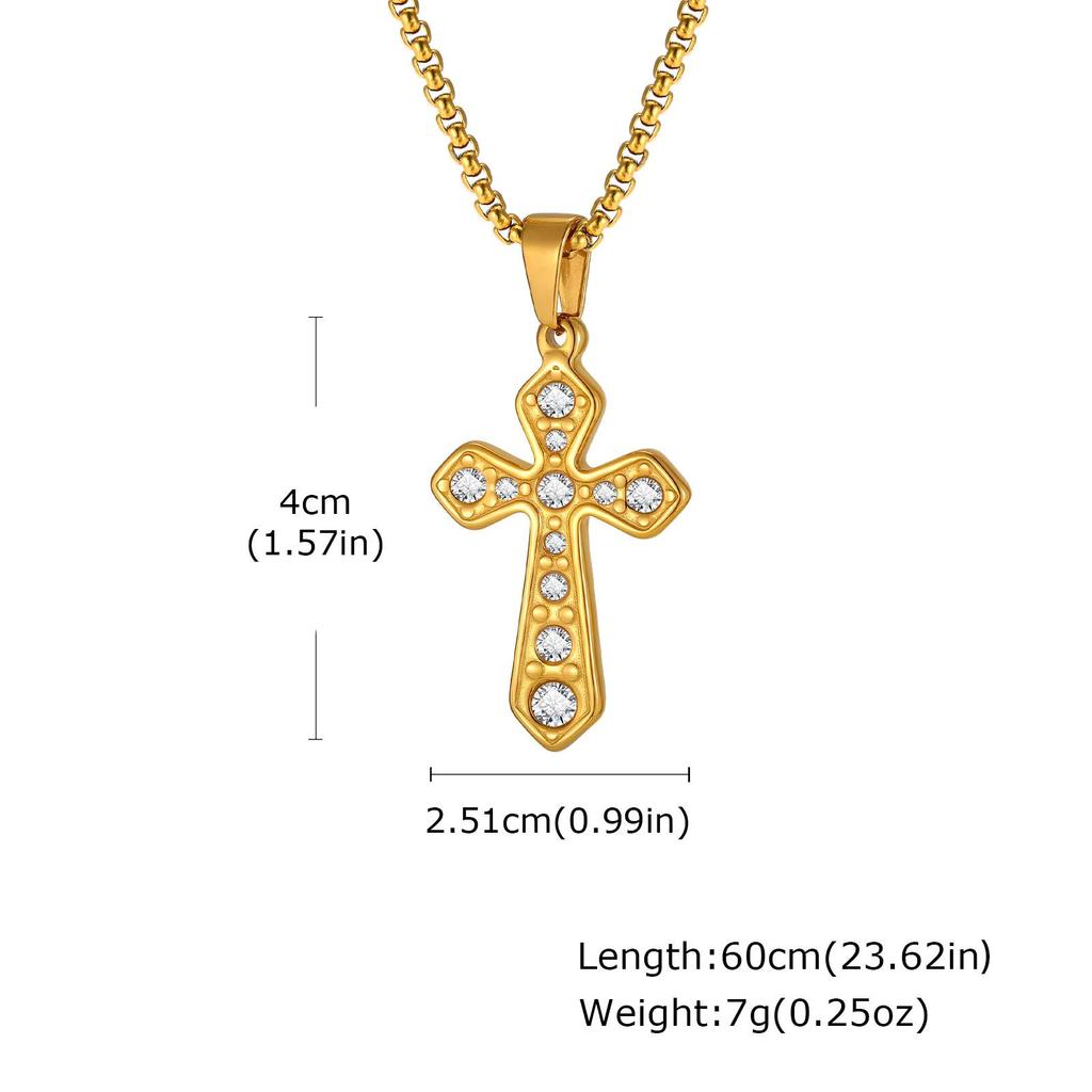 Vnox Stainless Steel Zircon Cross Pendant Necklace with Box Chain for Women Men, Christian Hip Hop Cross Necklace Jewelry Gifts