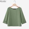 ZANZEA Damen Lässig Rundhals 3/4-Ärmel Einfarbig Locker Bluse