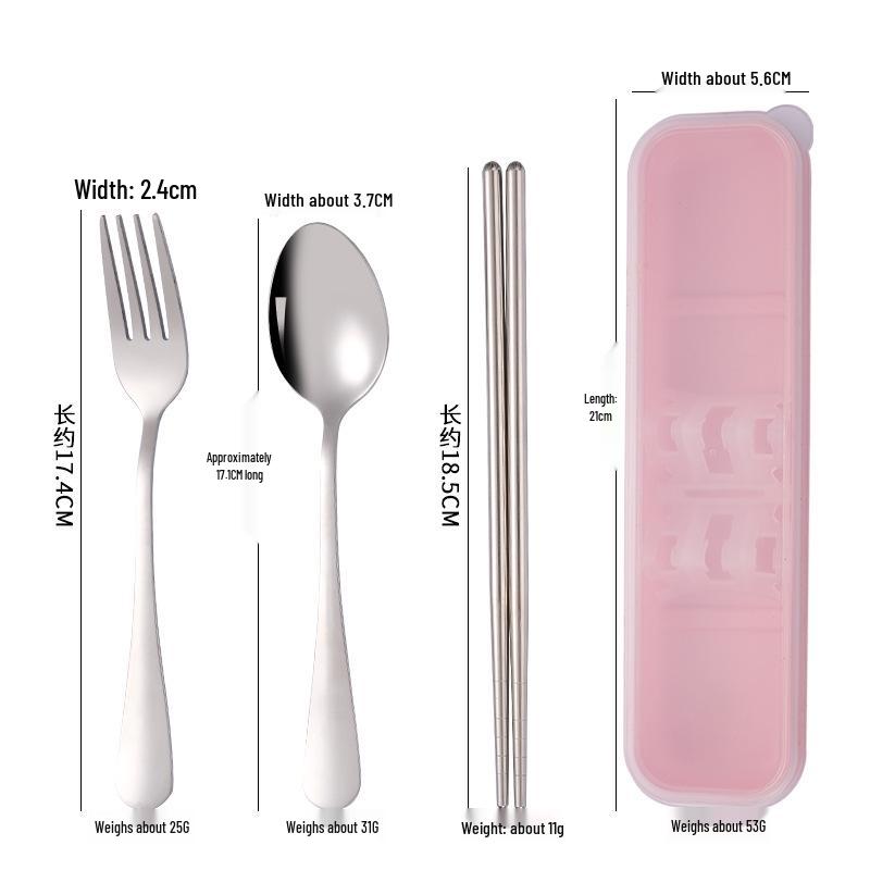 Portable Stainless Steel Cutlery Set: Fork, Spoon & Chopsticks - Ideal for Students & Outdoor Use