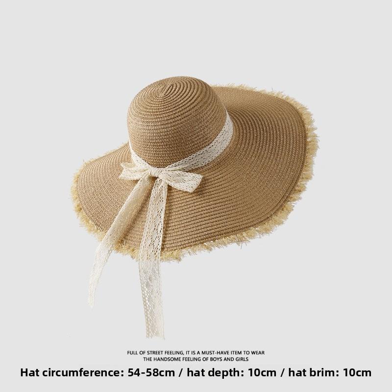 Straw Hat Women's Summer Beach Hat Sun Protection UV Protection Sun Hat Large Brim Straw Visor