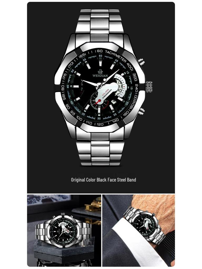 New Waterproof Luminous Men's Quartz Wristwatch - Trendy Korean Style, Fully Automatic, Domineering Design.