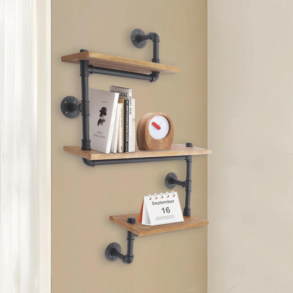 3-tier Vintage Storage Shelf Wall Mounted Industrial Wooden Frame Bookshelf Kitchen Shelf