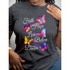 Women Cotton Short Sleeves T-shirts Faith Hope Love Butterfly Women's Tee Inspirational Graphic Positive Top