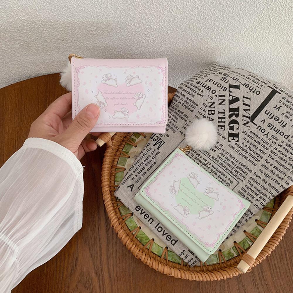 Short Bunny Cash Purse Bag Korean Style Heart Three Fold Wallets Rabbit Pocket Purse Wallet Girls