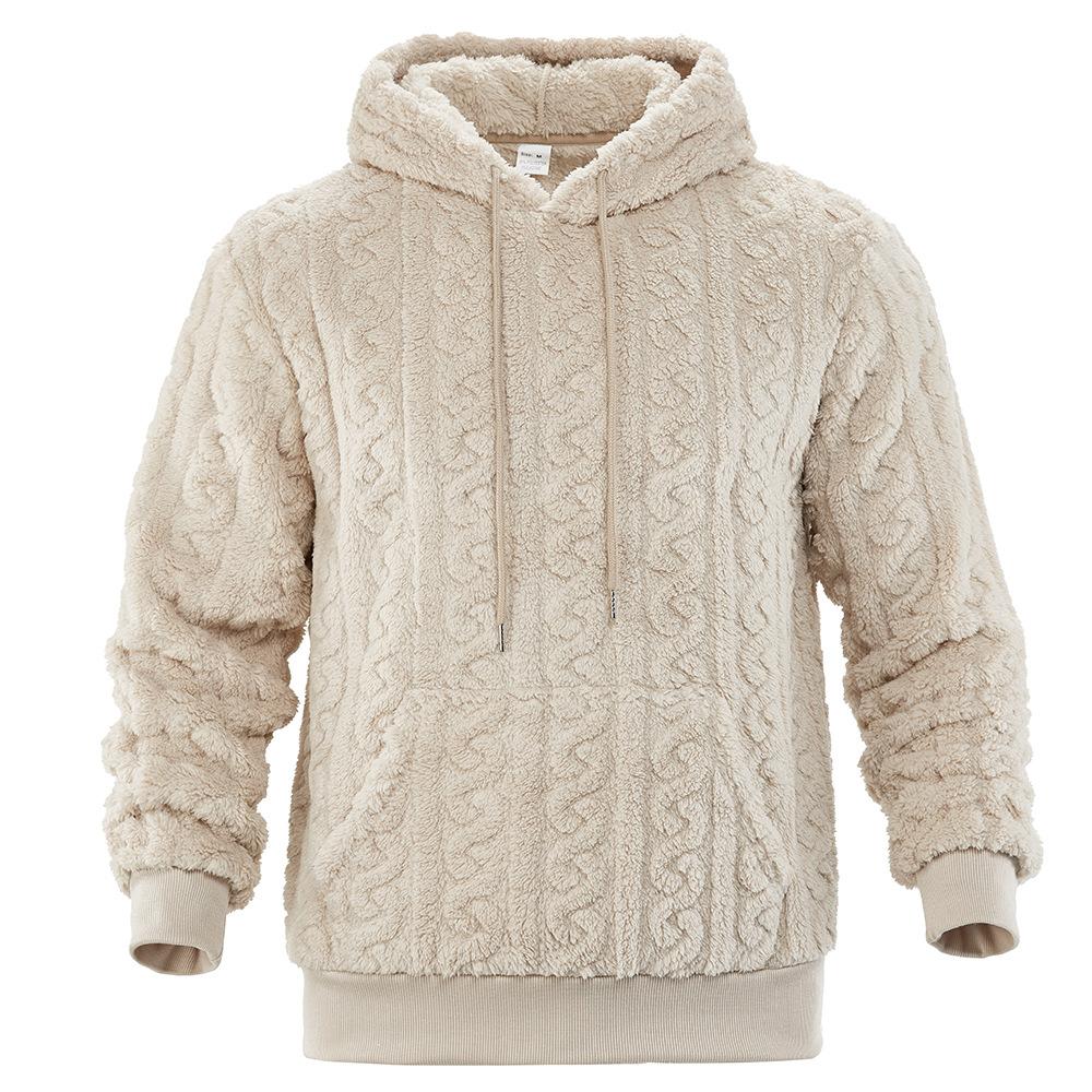 Men's Fuzzy Sherpa Hoodie Pullover Sweatshirts With Pocket Comfortable Loose Cozy Long Sleeve Winter Hooded Outwear Textured Tops for Men