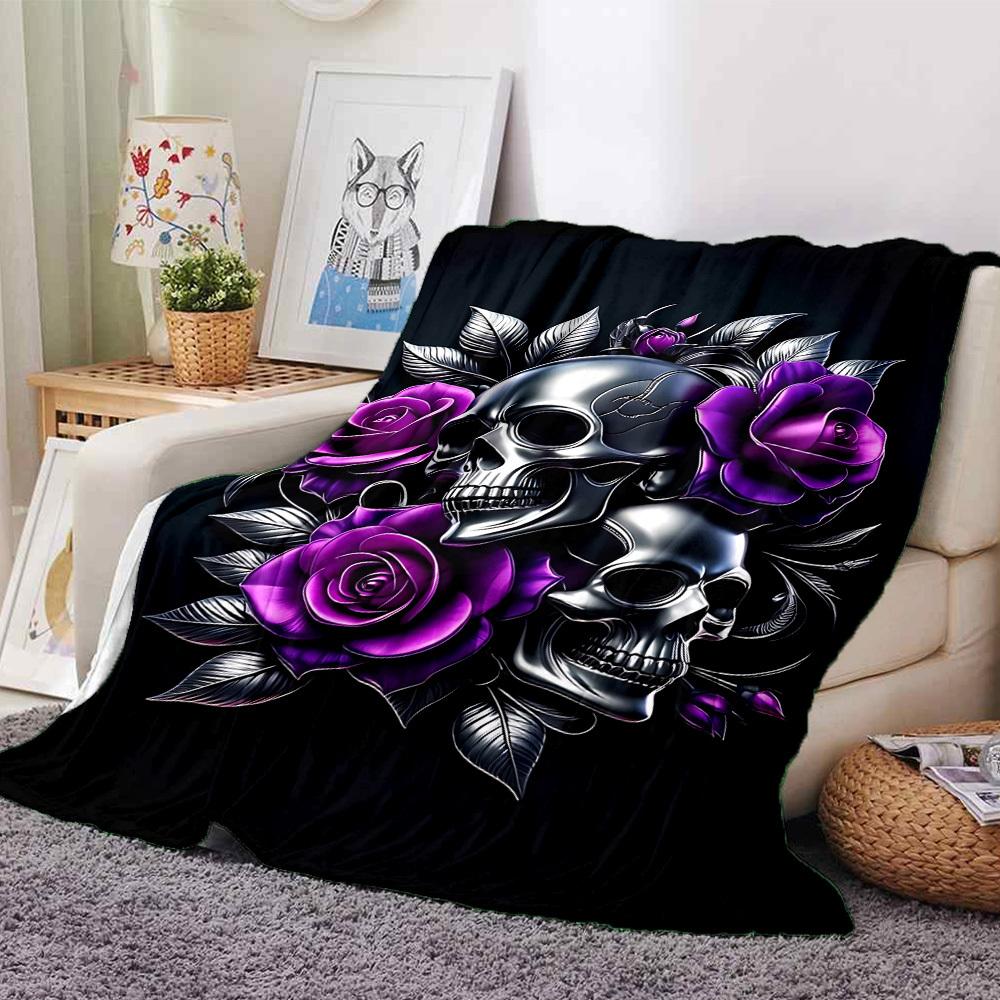 

1pc skull purple Throw Blanket Soft Flannel, Cozy All Season Polyester Perfect for Home, Office 80cmx120cm