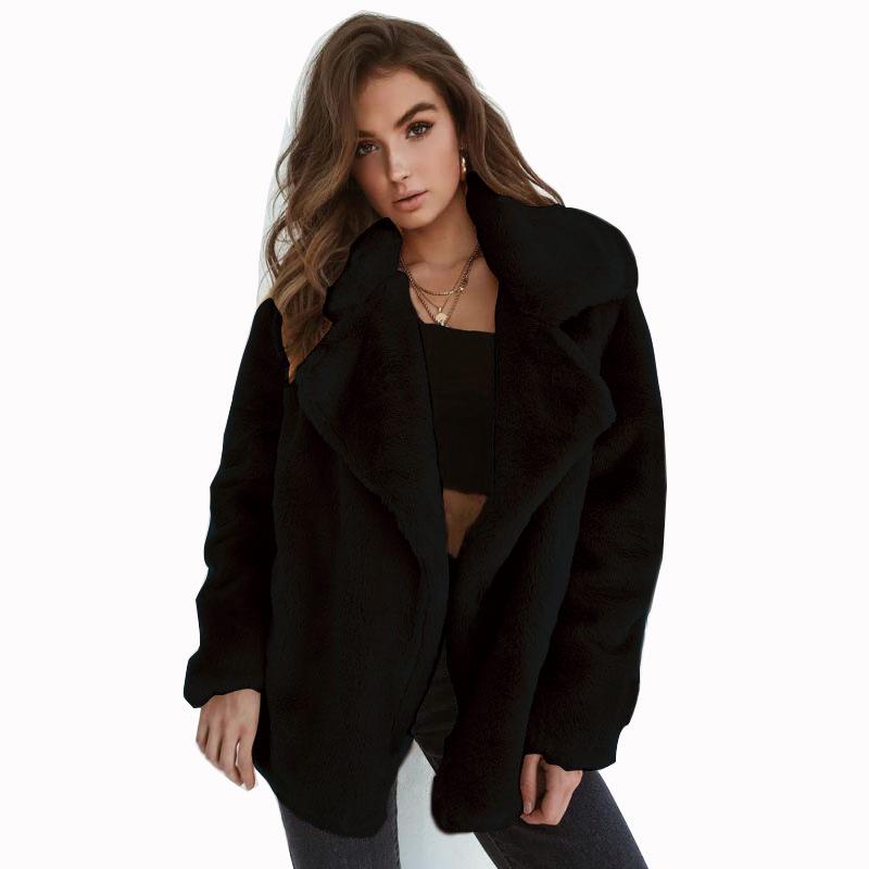 Sexy Plush Lapel Fitted Jacket Winter Women Faux Fur Cardigan Coats Double-Faced Fleece Casual Solid Color Outwear Female Plush Thick Jacket