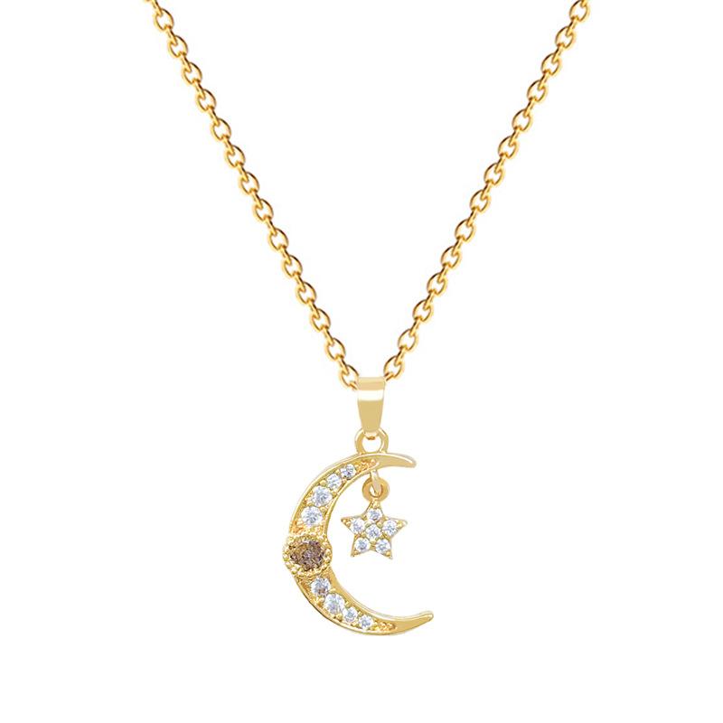 Titanium Steel, Star Moon Zircon Light Luxury Temperament Gorgeous Full Diamond Necklace Female Versatile Collarbone Chain Titanium Steel Chain