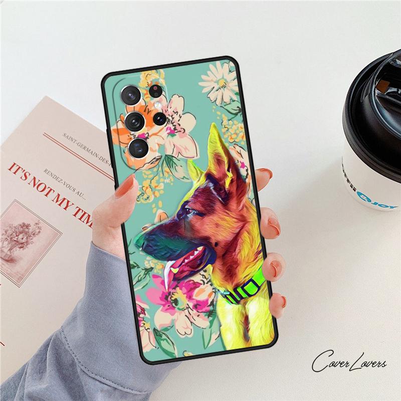 Cartoon German Shepherd Dog Phone Case For Samsung Galaxy S24 S25 S23 S22 Ultra Note 10 20 Plus S20 S21 FE Cover