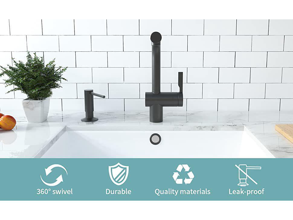 Matte Black Kitchen Sink Soap Dispenser, Press-Type, 500ml Capacity, Brass-Plated Threaded Tube