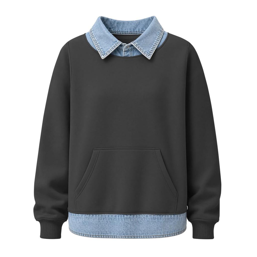 Women's Casual Color Long Sleeve Loose Fit Pullover Sweatshirt for Daily Wear