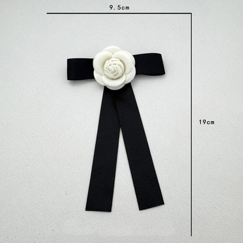 Retro Black Bow Brooches For Women Fabric Camellia Flower Pearl Shirt Collar Pins Corsage Clothing Accessories Jewelry Gifts