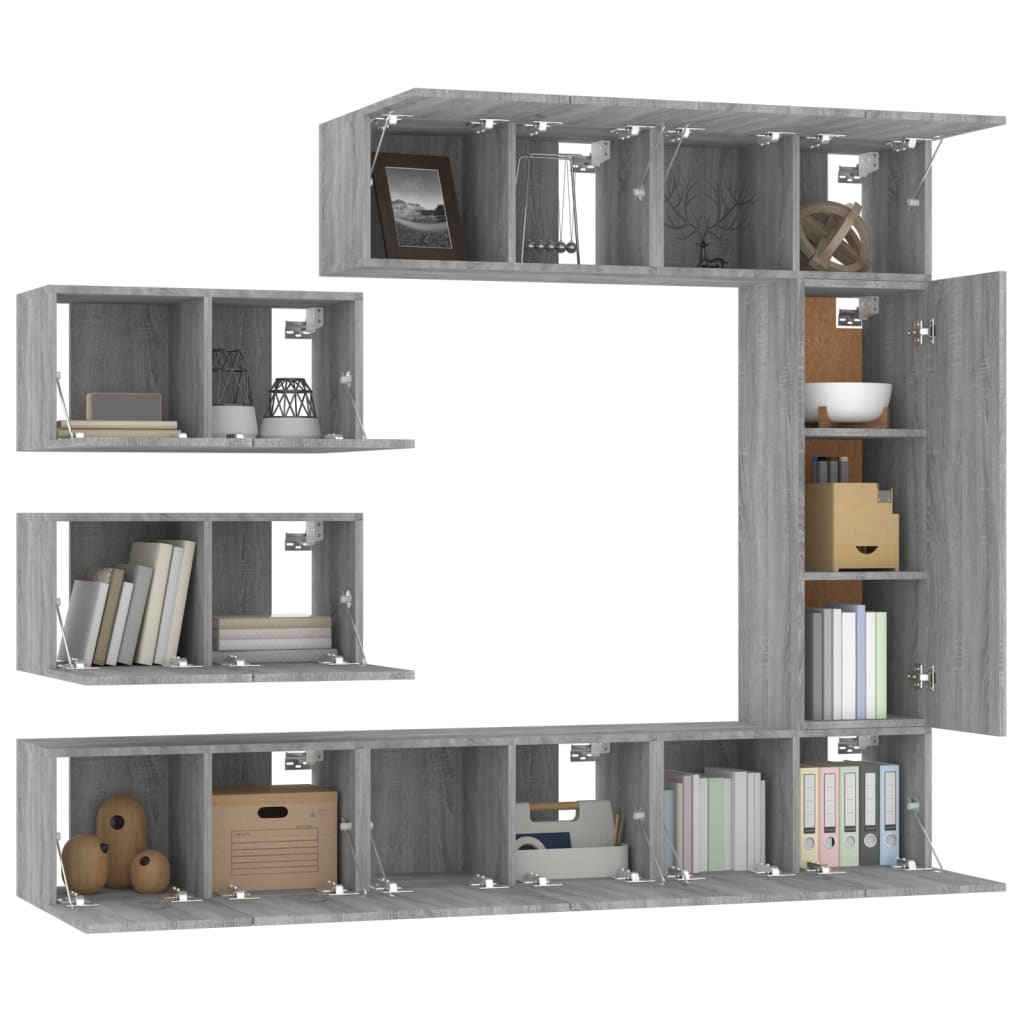 8 Piece TV Cabinet Set Grey Sonoma Particleboard