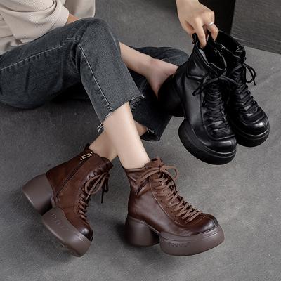 Jesień i zima nowe retro okrągły nosek damskie krótkie buty muffinowa podeszwa buty Martin brytyjskie modne fajne wszechstronne buty damskie