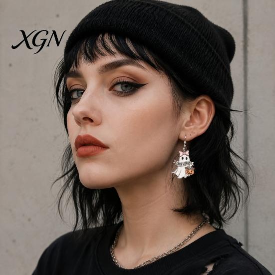 Gift for Girls Women 1 Pair Acrylic Ghost Earrings Women, Halloween Cute Dangle Drop Sweet Cool Holiday Accessories with Pumpkin Bucket And