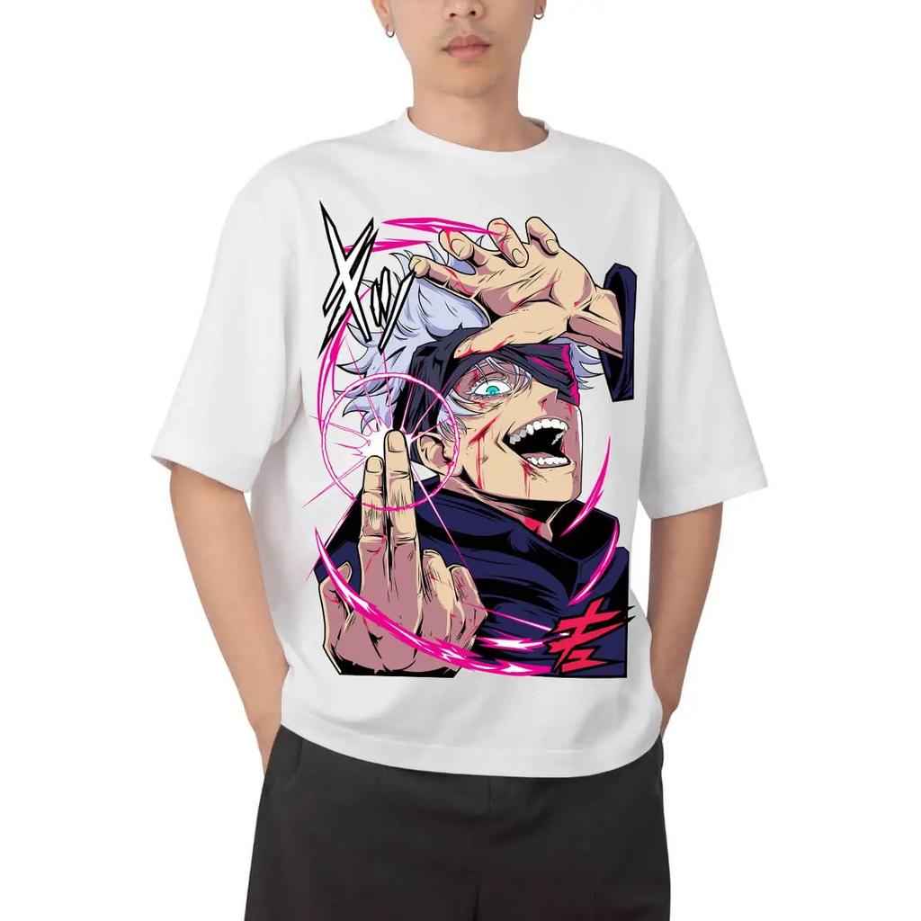 Jujutsu Kaisen Satoru Gojo "Hollow Purple" Anime Black Comfortable Fashion Vintage Double-Sided Band Graphic Print Women And Men T-shirts