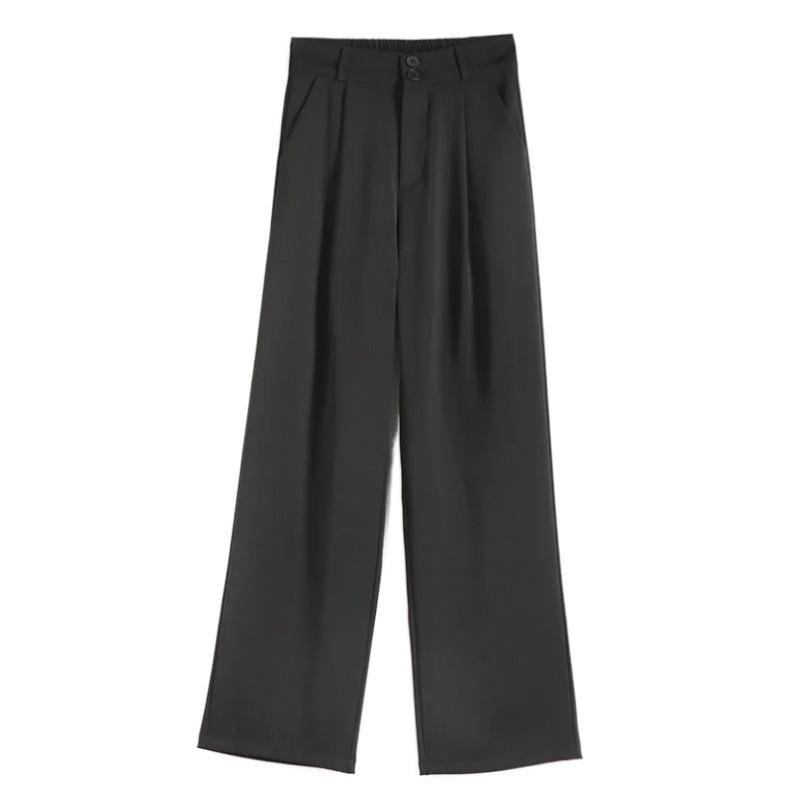 

Narrow Ice Silk Wide-leg Pants for Women s Summer, Thin High-waisted, Slimming Black Casual Suit Straight-leg Pants 2XL чорний