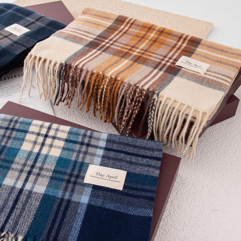 Maillard Coffee Color Imitation Cashmere Scarf Women's Versatile Thickened Autumn and Winter Splicing Warm New Plaid Scarf